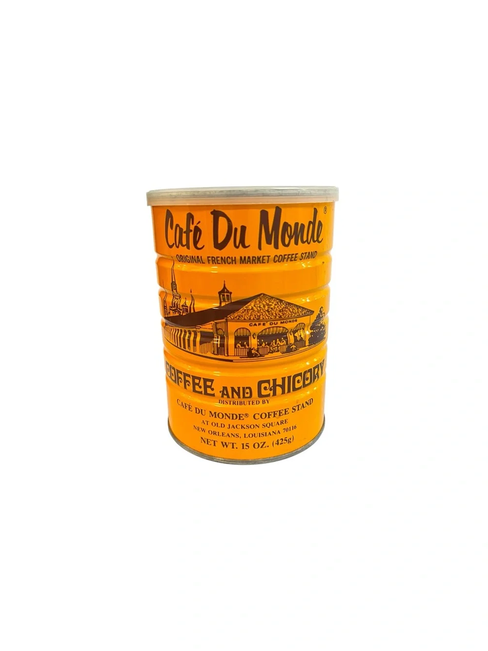 Cafe Du Monde Coffee Can 15oz Container w/Lid Yellow Metal Empty